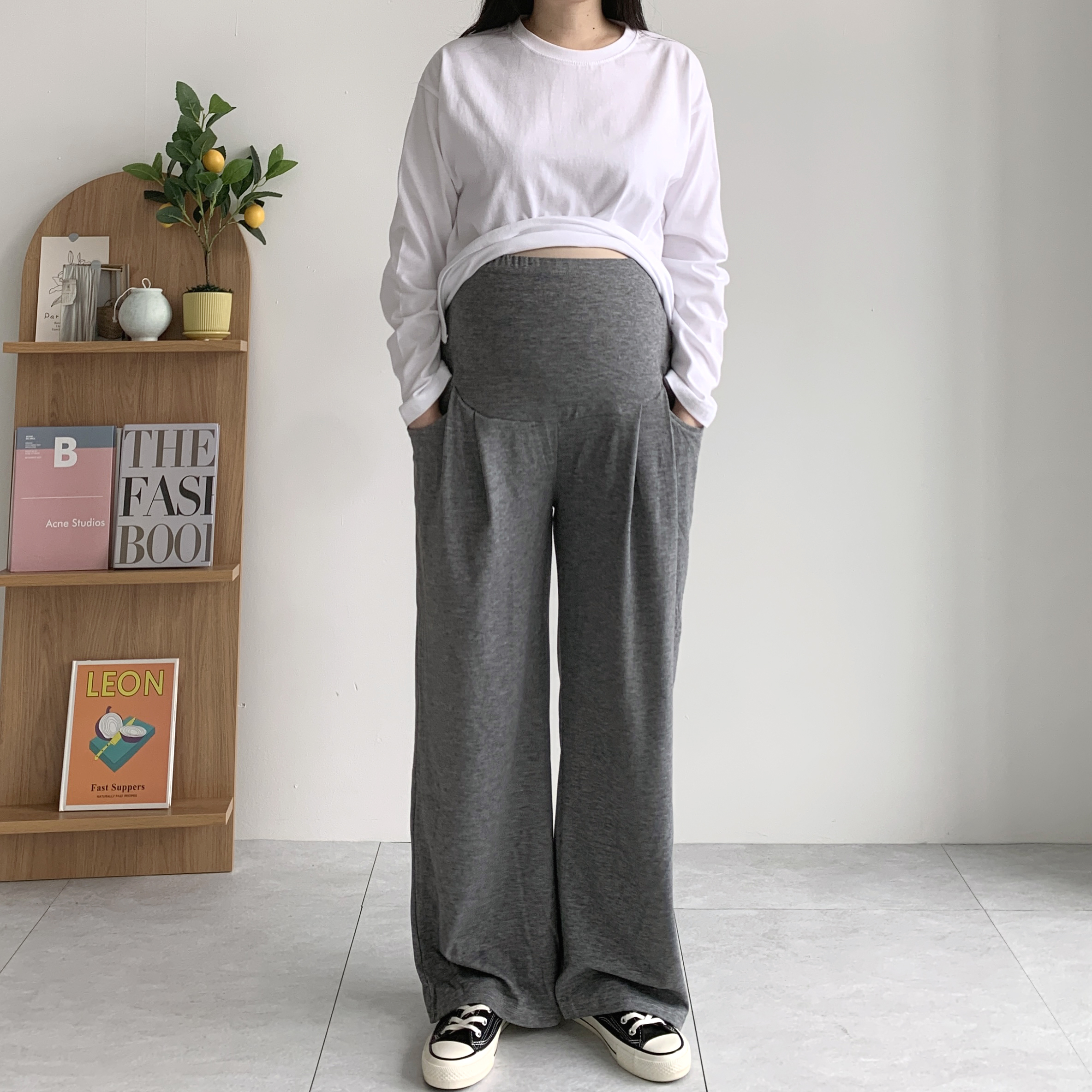 투핀턱 임산부바지 임산부팬츠 복대 와이드바지 - 상품 이미지