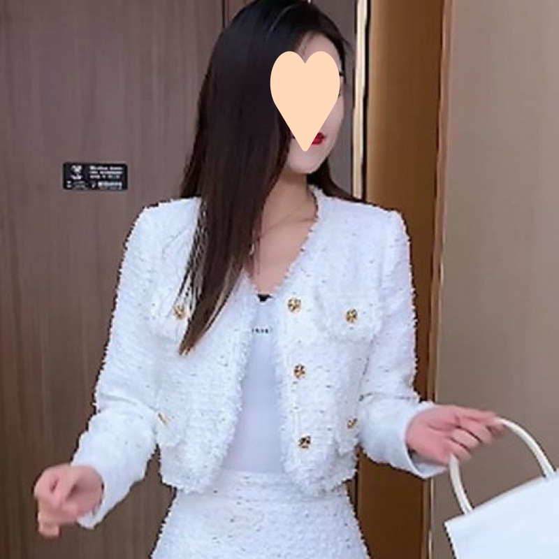 봄 가을 트위드 자켓 스커트 정장 세트 투피스 하이엔드 하객룩 - 상세 이미지 5