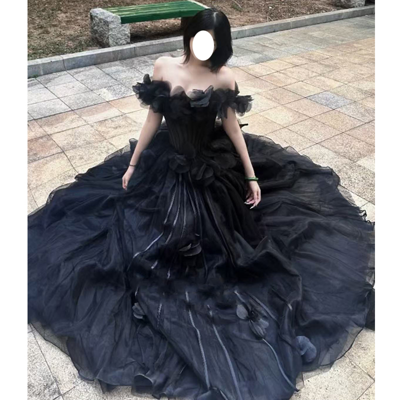 연주회 드레스 이브닝 브라이덜샤워 파티룩 검은 성인식 미술 시험 음악 생일 무 웨딩 촬영 - 상세 이미지 5