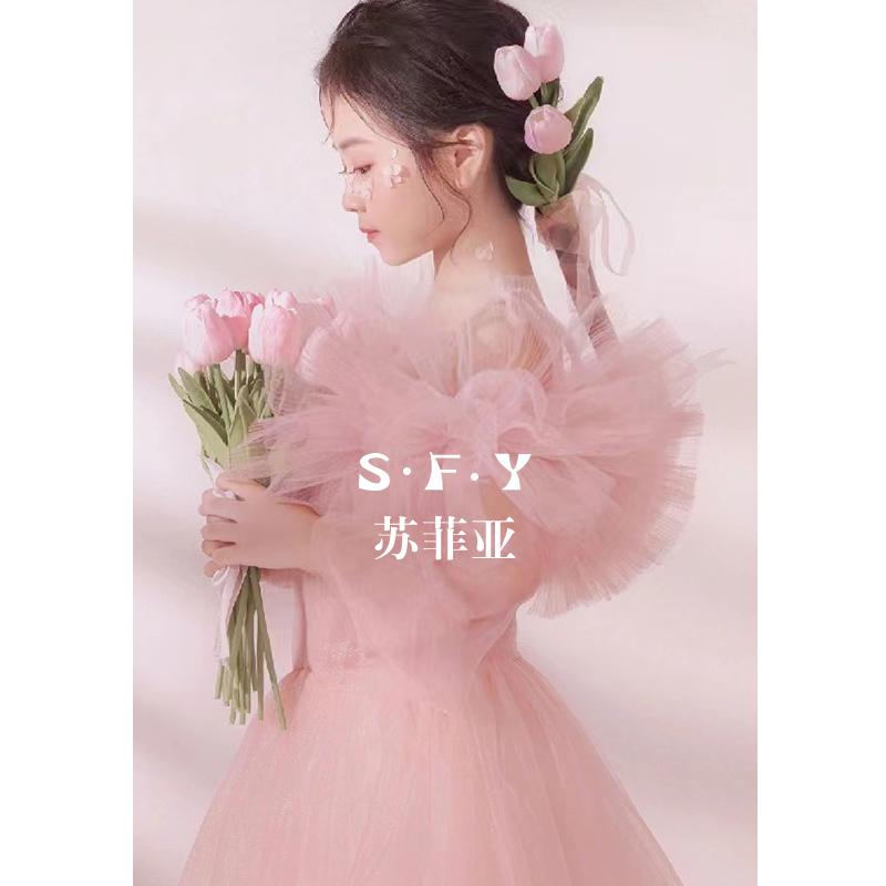 주니어 연주회 드레스 핑크 꽃 공주 무대 공연 피아노 성능 요정 투투 스 콩쿨 의상 - 상품 이미지