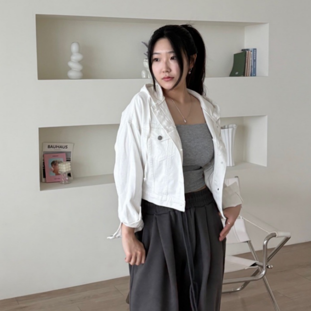 후드 숏 데님 여성 크롭청자켓 - 상세 이미지 2