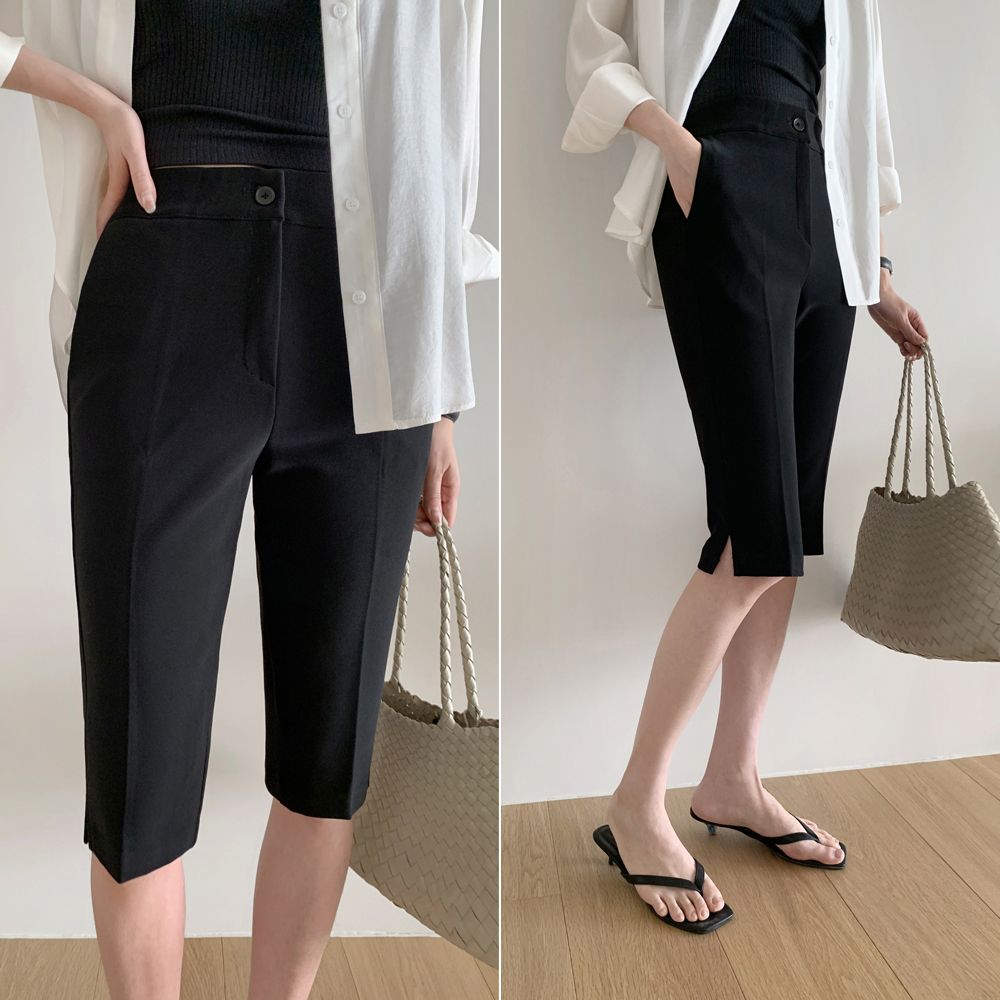 바이커 버뮤다팬츠 여성 여름 바지 하이웨스트 여자 슬랙스 밴딩 여성 반바지 7부 카프리팬츠