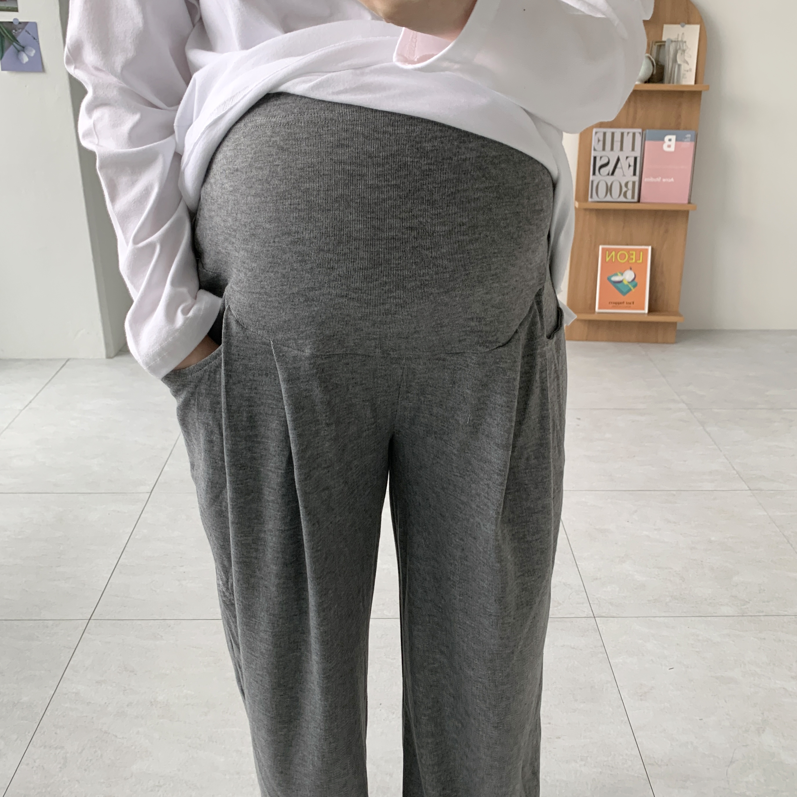 투핀턱 임산부바지 임산부팬츠 복대 와이드바지 - 상세 이미지 3