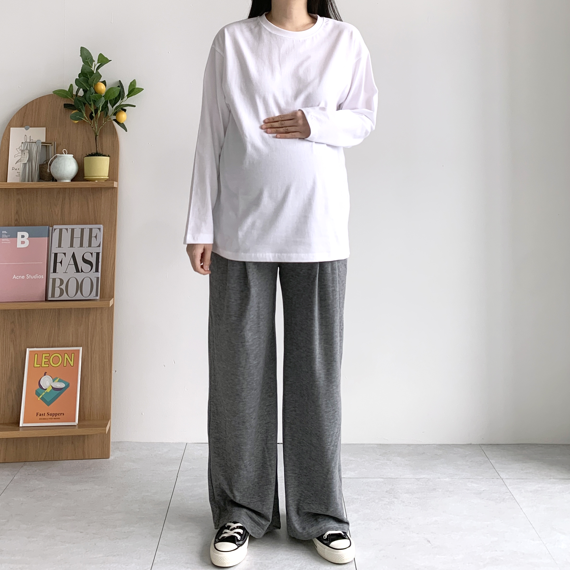 투핀턱 임산부바지 임산부팬츠 복대 와이드바지 - 상세 이미지 2