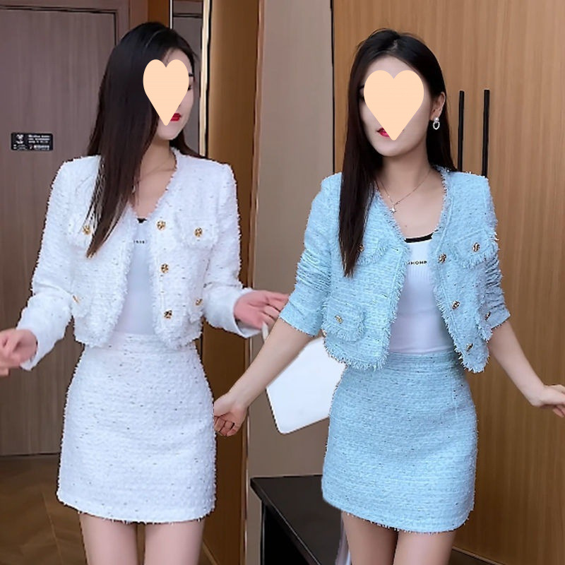 봄 가을 트위드 자켓 스커트 정장 세트 투피스 하이엔드 하객룩 - 상세 이미지 2