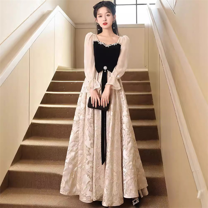 연주회 드레스 이브닝 브라이덜샤워 파티룩 여자 긴팔 회 럭셔리 중 미술 시험 웨딩 촬영 - 상품 이미지