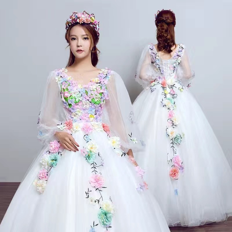 연주회 드레스 이브닝 브라이덜샤워 파티룩 다채로운 원사 솔로 무대 공연 의상 웨딩 촬영 - 상세 이미지 4