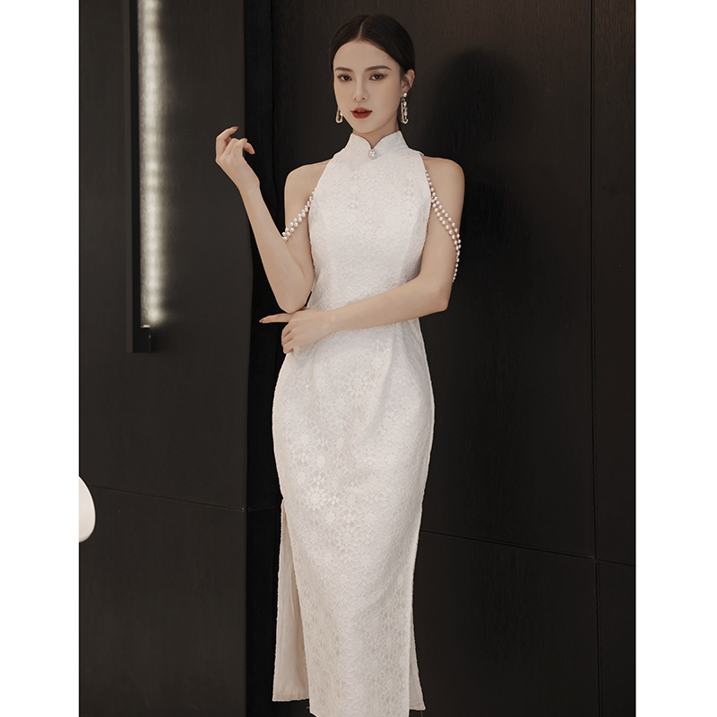 연주회 드레스 이브닝 브라이덜샤워 파티룩 치파오 작은 개선 여성의 가벼운 럭셔 웨딩 촬영 - 상세 이미지 4