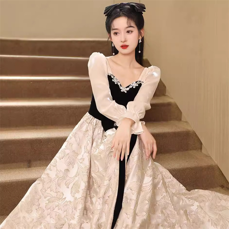 연주회 드레스 이브닝 브라이덜샤워 파티룩 여자 긴팔 회 럭셔리 중 미술 시험 웨딩 촬영 - 상세 이미지 2