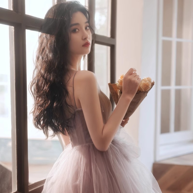 이브닝 드레스 연주회 브라이덜샤워 파티룩 여성 슈퍼 요정 연회 가벼운 럭셔리 웨딩 촬영 - 상세 이미지 4