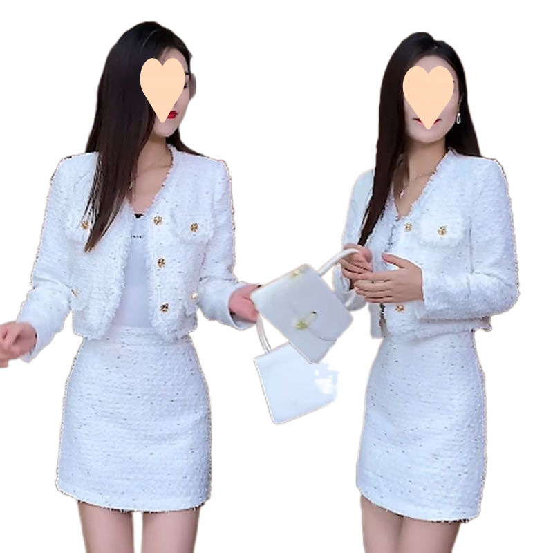 봄 가을 트위드 자켓 스커트 정장 세트 투피스 하이엔드 하객룩 - 상세 이미지 4