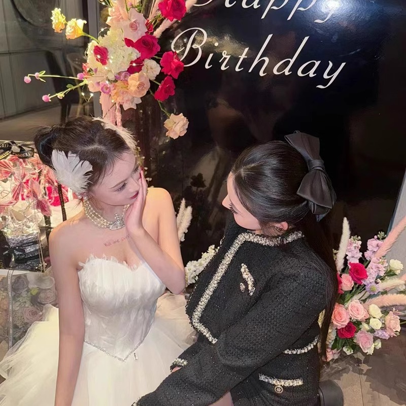 이브닝 드레스 연주회 브라이덜샤워 파티룩 화이트 하이 엔드 럭셔리 생일 공주 웨딩 촬영 - 상세 이미지 4