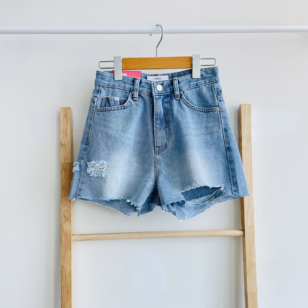 청반바지 찢어진청바지 여름청바지 여성 키작녀 하이웨스트 데님팬츠