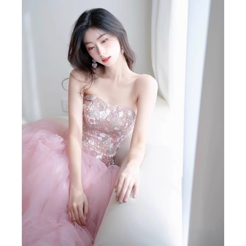 이브닝 드레스 연주회 브라이덜샤워 파티룩 스타일의 슈퍼 요정 가벼운 럭셔리 핑 웨딩 촬영 - 상세 이미지 2