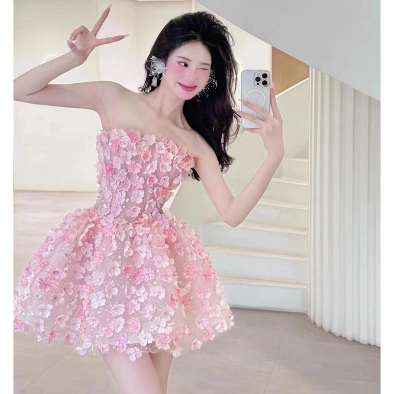 연주회 드레스 이브닝 브라이덜샤워 파티룩 여성 슈퍼 요정 핑크 약혼 생일 성인 웨딩 촬영 - 상품 이미지