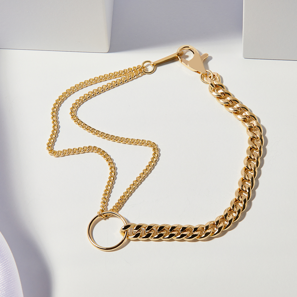 14K 18K 할로우 커브 앤 커브 레이어드 체인 금 팔찌