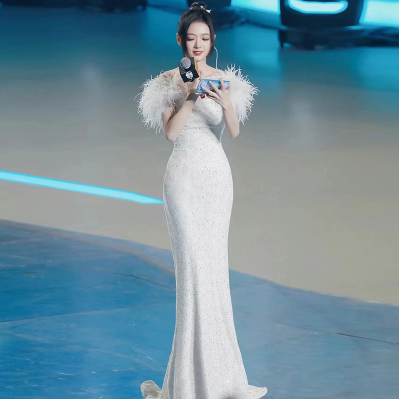 이브닝 드레스 연주회 브라이덜샤워 파티룩 무대 공연 여성 가벼운 럭셔리 하이 웨딩 촬영 - 상세 이미지 2