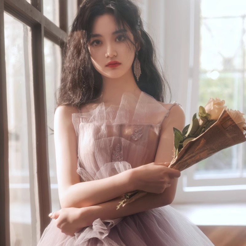 이브닝 드레스 연주회 브라이덜샤워 파티룩 여성 슈퍼 요정 연회 가벼운 럭셔리 웨딩 촬영 - 상세 이미지 3