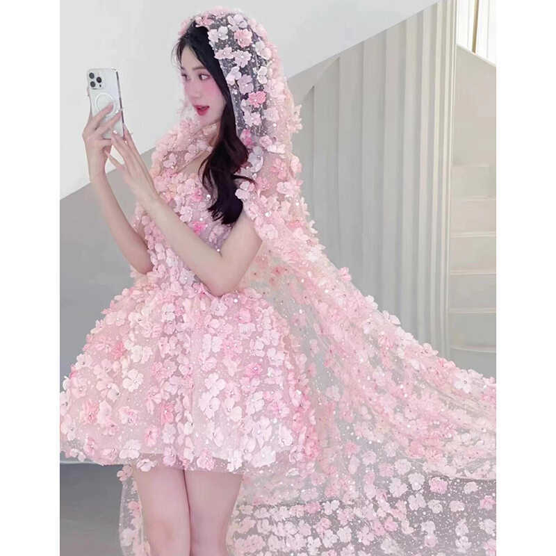 연주회 드레스 이브닝 브라이덜샤워 파티룩 여성 슈퍼 요정 핑크 약혼 생일 성인 웨딩 촬영 - 상세 이미지 2