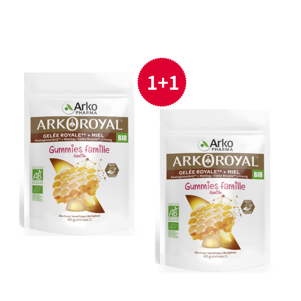 1+1 아코로얄 유기농 로얄젤리 패밀리 키즈 구미 60개입 - 총 2팩 세트