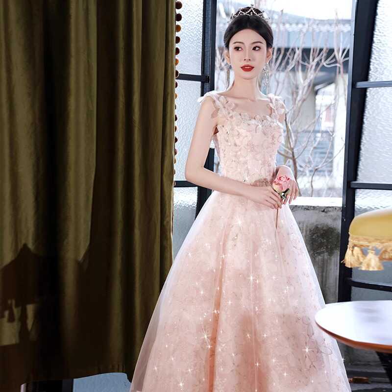이브닝 드레스 연주회 브라이덜샤워 파티룩 여성 핑크 하이엔드 럭셔리 시장 생일 웨딩 촬영 - 상세 이미지 2