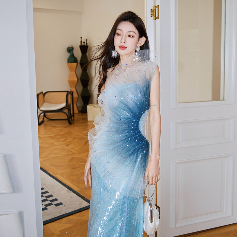 연주회 드레스 이브닝 브라이덜샤워 파티룩 심해 인어 차원 메쉬 스팽글 생일 성 웨딩 촬영 - 상세 이미지 4