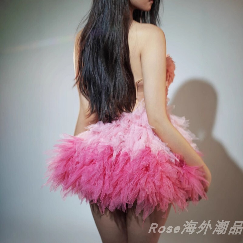 이브닝 드레스 연주회 브라이덜샤워 파티룩 봄 핑크 메쉬 공주 투투 스커트 생일 웨딩 촬영 - 상세 이미지 3