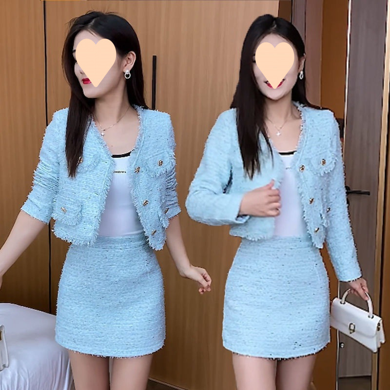 봄 가을 트위드 자켓 스커트 정장 세트 투피스 하이엔드 하객룩 - 상세 이미지 3