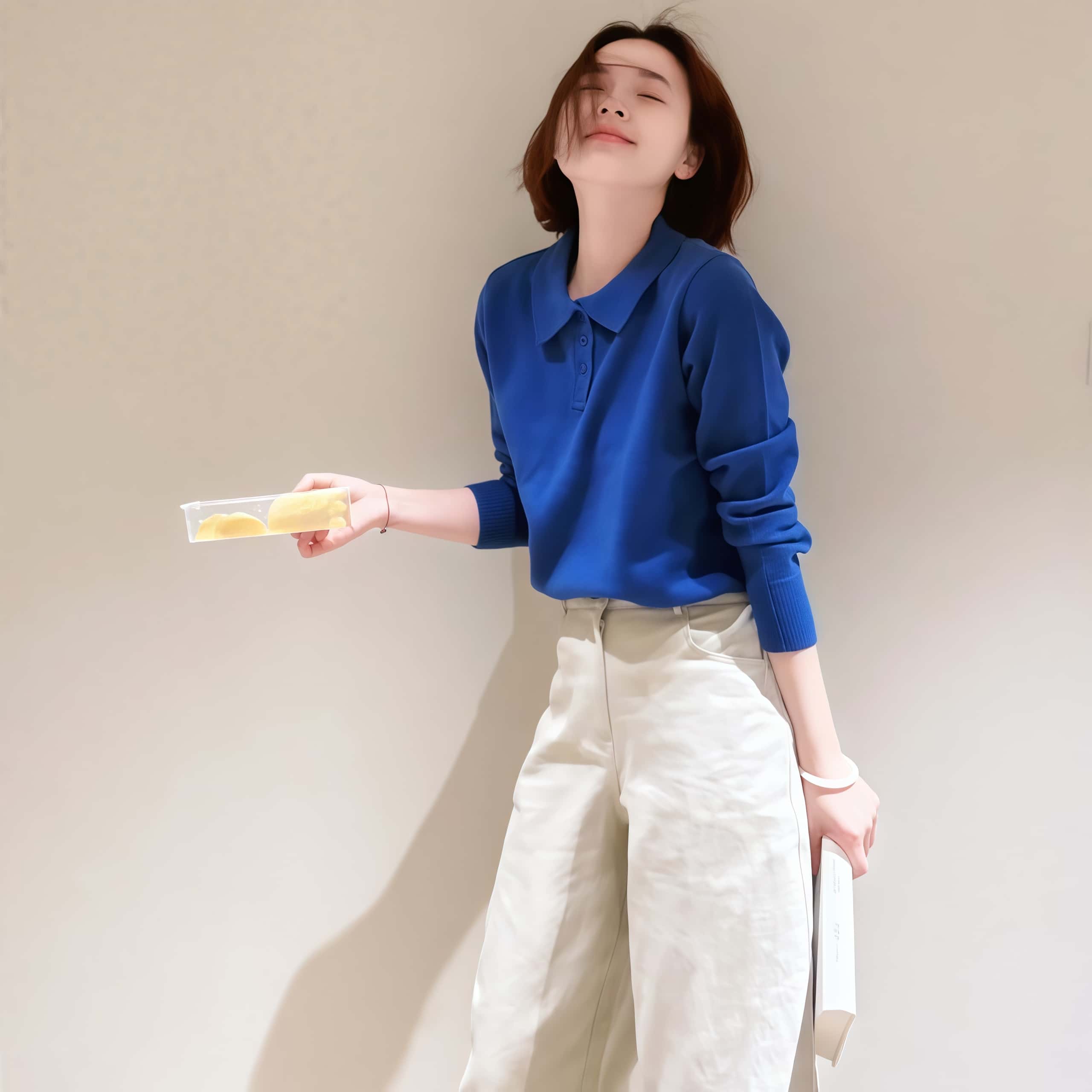 여성봄니트투피스 긴팔 폴로넥 루즈핏 스웨터 하이웨스트 데님바지 투피스세트 - 상품 이미지