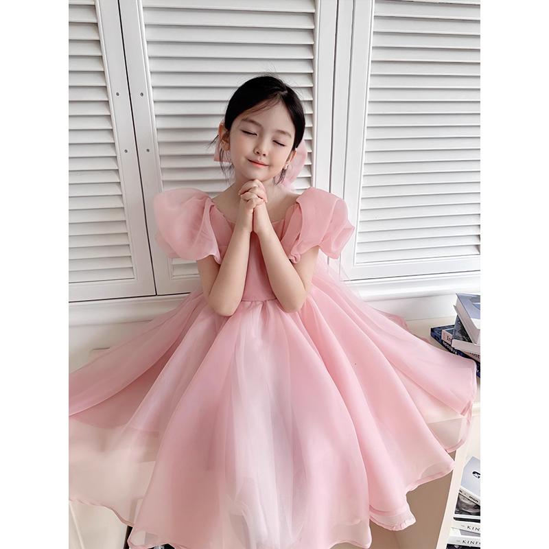 주니어 연주회 드레스 여자 생일 퍼프 슬리브 핑크 꽃 결혼식 무대 공연 콩쿨 의상 - 상세 이미지 2