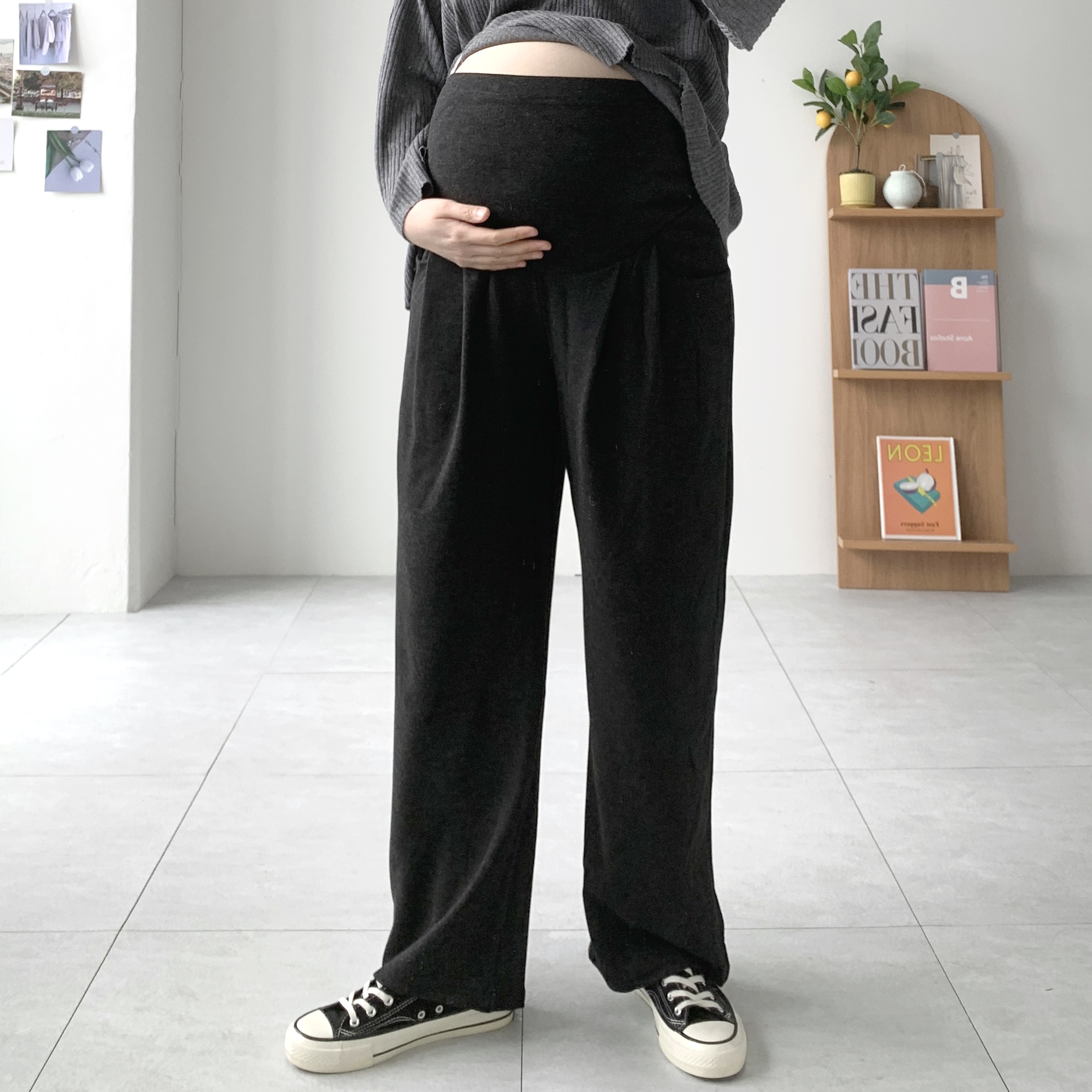 투핀턱 임산부바지 임산부팬츠 복대 와이드바지 - 상세 이미지 2