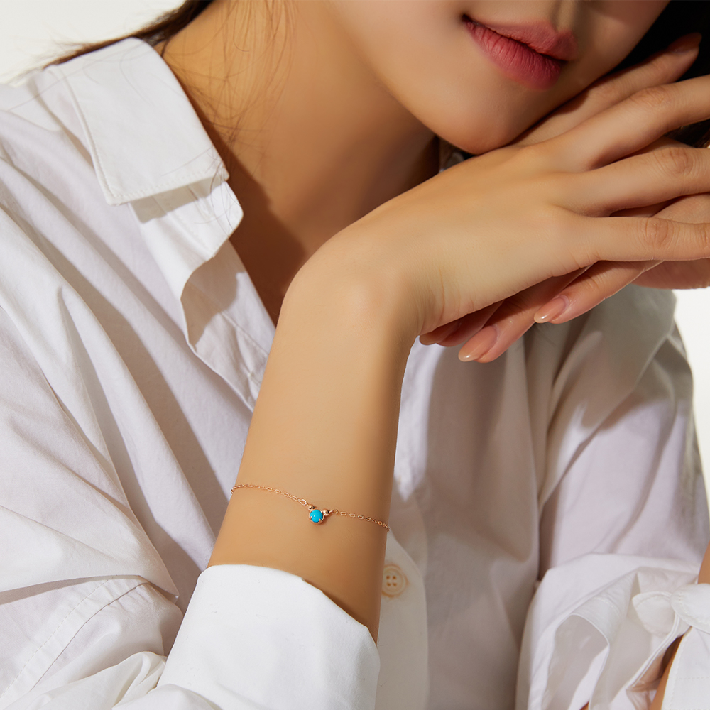 14K 마누엘 블루 터키석 신 모줄 체인 금 팔찌 이미지 8