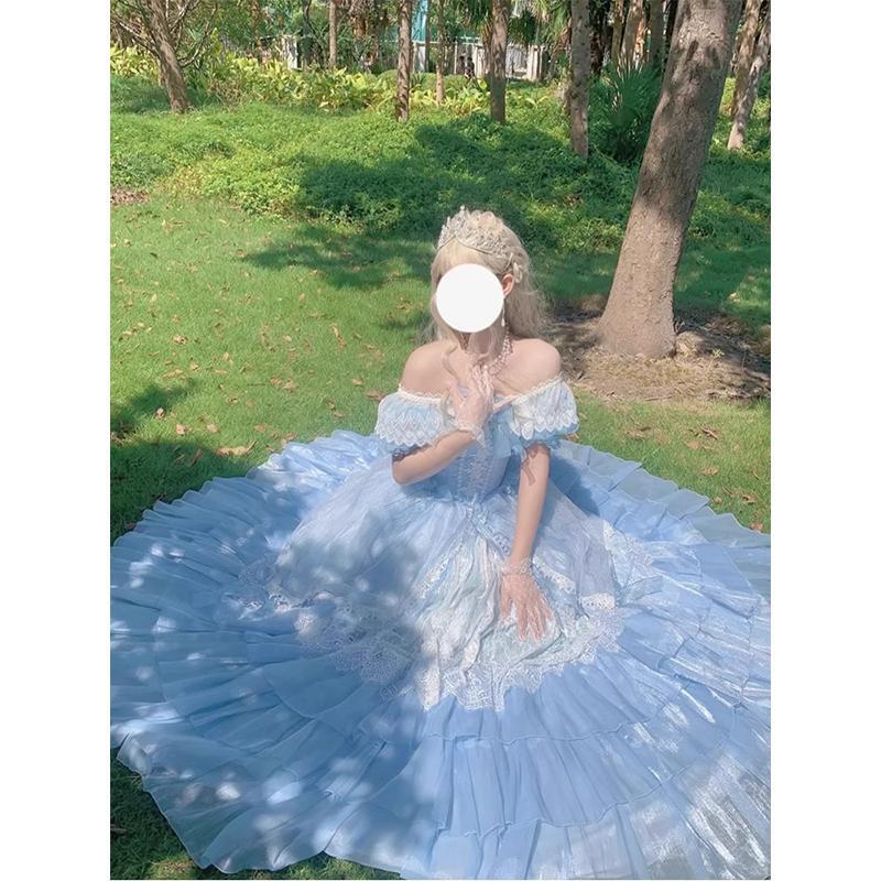 연주회 드레스 이브닝 브라이덜샤워 파티룩 여성 블루 원 숄더 성인 행사 생일 웨딩 촬영 - 상세 이미지 4