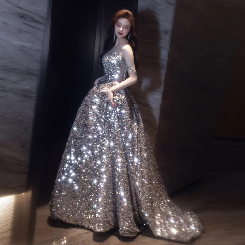 연주회 드레스 이브닝 브라이덜샤워 파티룩 연회 가벼운 럭셔리 고급 프렌치 스팽 웨딩 촬영 - 상세 이미지 4