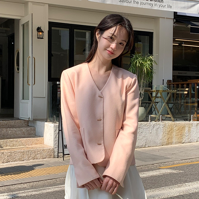 [자체제작] 골드 스틱 브이넥 트위드 긴팔 자켓 jk2976 - 상세 이미지 4