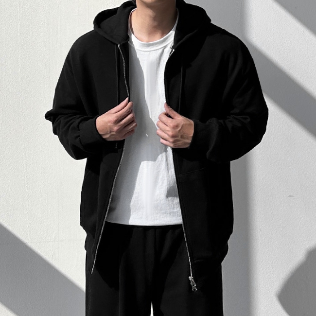 남자 르스 오버핏 봄 가을 간절기 면 투웨이 무지 후드집업