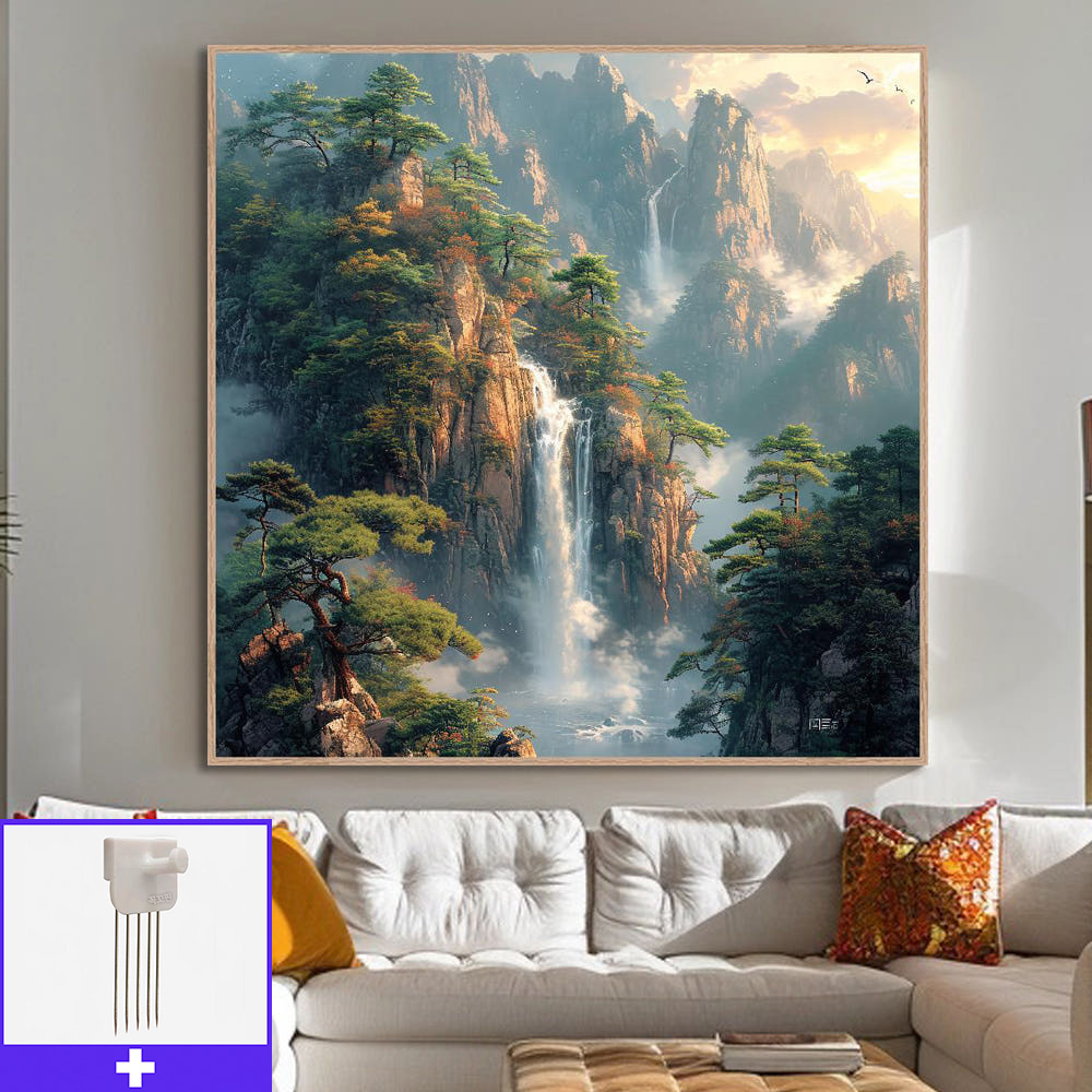 산림 폭포 80x80cm 무광오크 알루미늄액자 폭포그림 - 상품 이미지