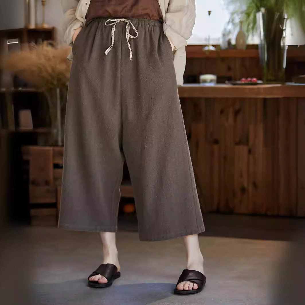 린넨배기팬츠 와이드핏 도톰한린넨 8부바지 마바지 - 메인 이미지