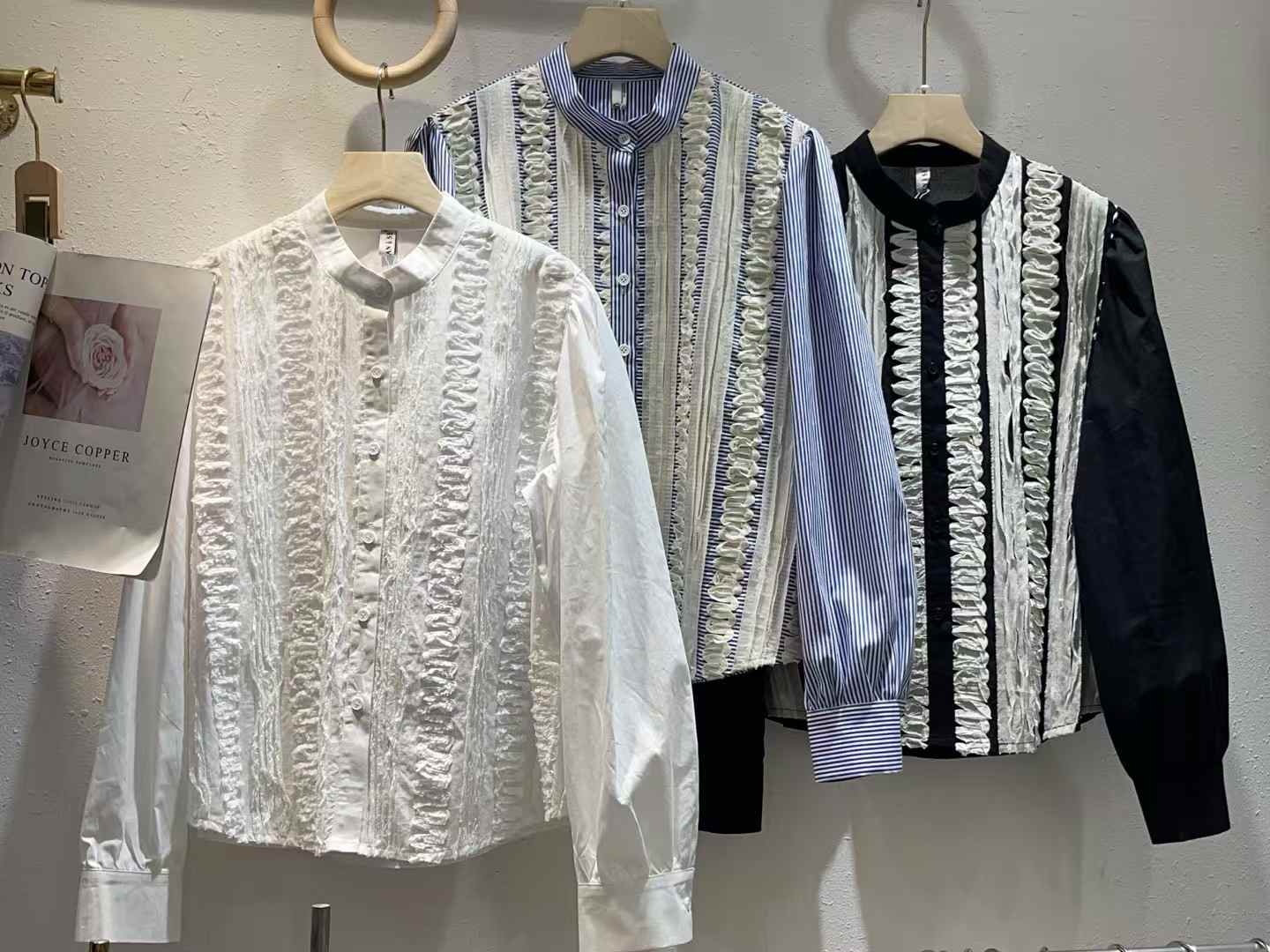 입체물결 차이나카라 스트라이스셔츠 유니크 무지긴팔셔츠 코튼 시크룩 여자여자몰 - 상세 이미지 2