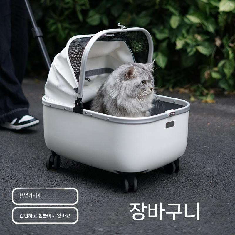 고급형 고양이 캐리어 바퀴 가방 반려견 반려묘 투명 클리어 트롤리 케이스 여행용 산책용 크림(고양이15kg 이하강아지7.5kg 이하) - 상세 이미지 2