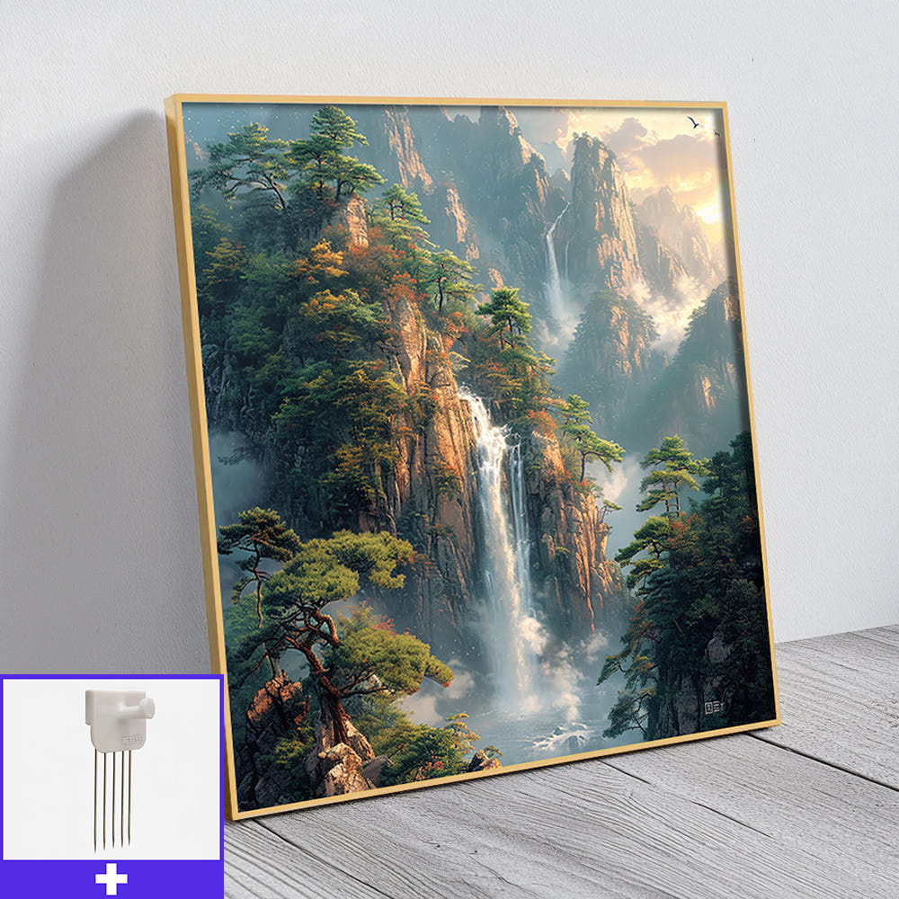 산림 폭포 45x45cm 무광골드 알루미늄액자 폭포액자 인테리어그림 - 메인 이미지