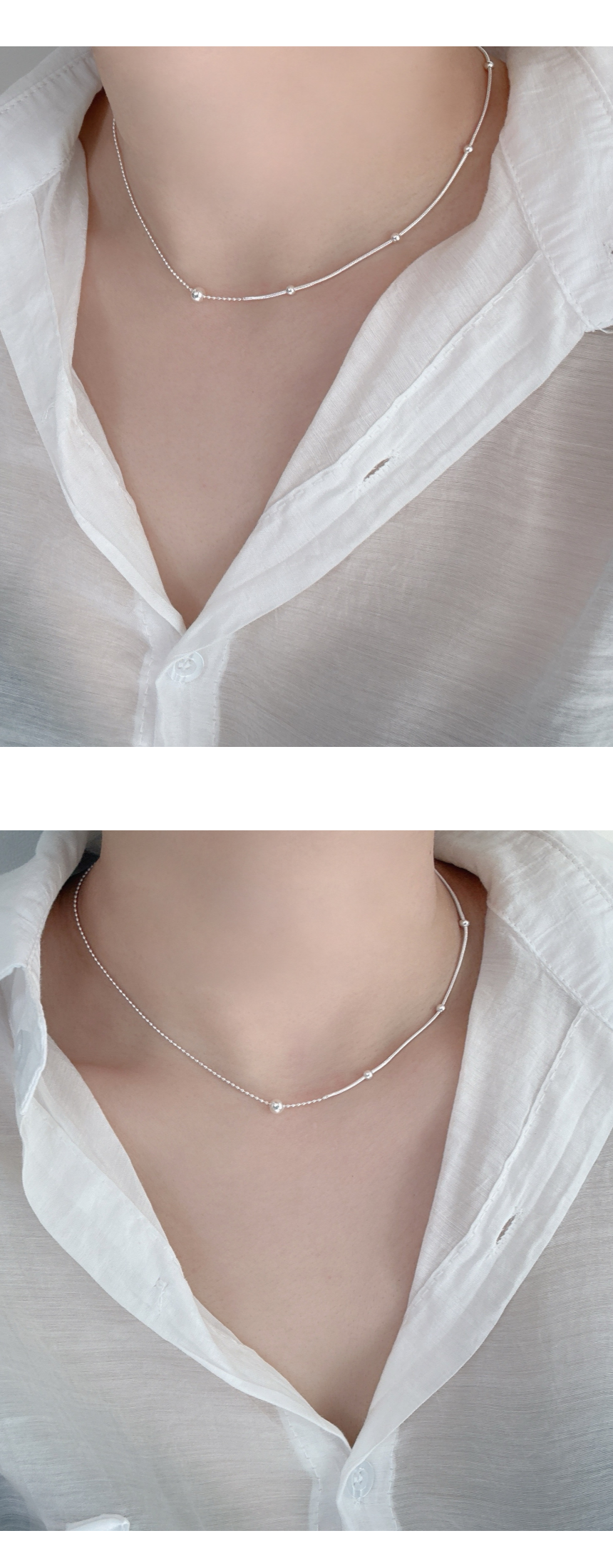 925 실버 체인볼 기본 심플 데일리 레이어드 슬림라인 포인트 여성 은 목걸이 상세 이미지 3