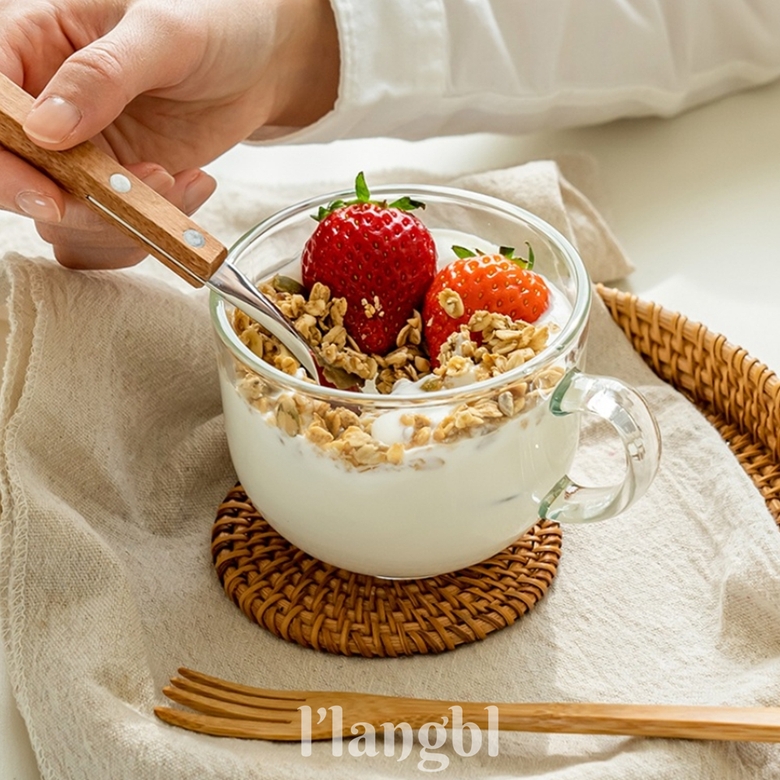 르랑블셀렉션 그릭요거트 컵 접시 그릇 요거트 홈카페 내열유리 - 메인 이미지