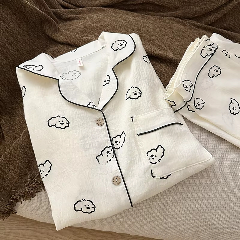 🐶주문폭주/반팔버전추가🐶 구름댕댕이 지지미면 사계절 긴팔 반팔 커플 수면잠옷 파자마 홈웨어 세트 (2type) 상세 이미지 13