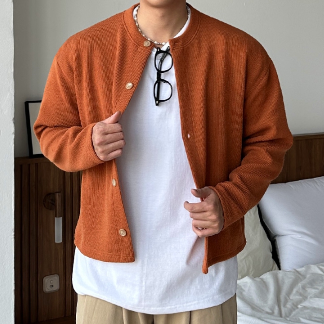 남자 르테 오버핏 봄 가을 간절기 크롭 라운드 가디건 - 상세 이미지 3