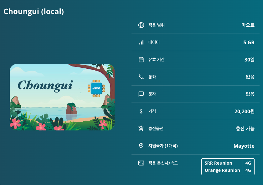 마요트 로컬망 이심 eSIM SRR Reunion, Orange Reunion 마무추 은구지마 몽 초와 히포포탐스 호수 이심통 이미지 8