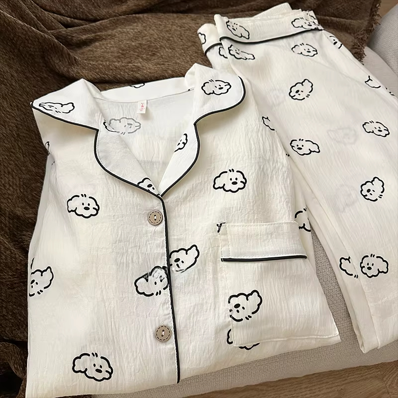 🐶주문폭주/반팔버전추가🐶 구름댕댕이 지지미면 사계절 긴팔 반팔 커플 수면잠옷 파자마 홈웨어 세트 (2type) 상세 이미지 12