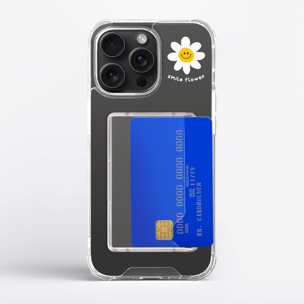 카드수납 케이스 범퍼 스마일꽃 투명, 아이폰15 프로 맥스