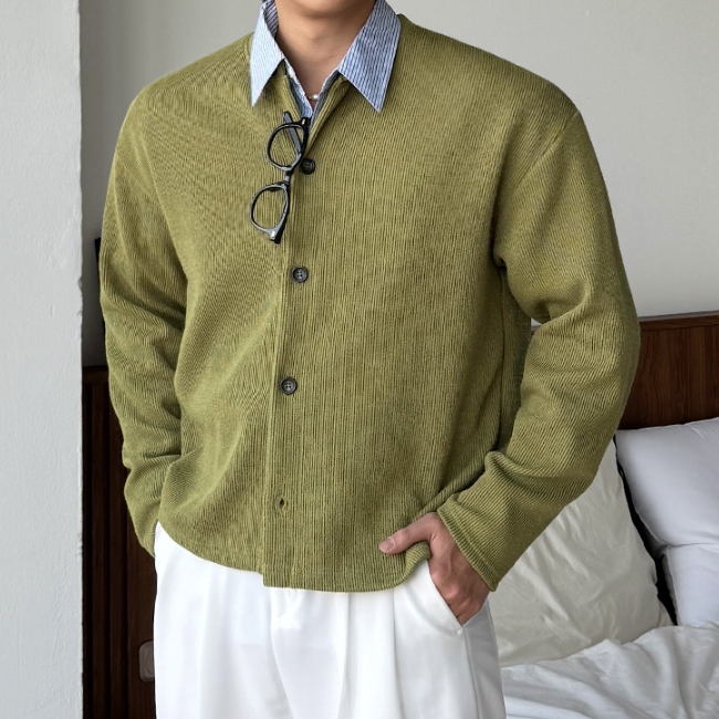 남자 르테 오버핏 봄 가을 간절기 크롭 라운드 가디건