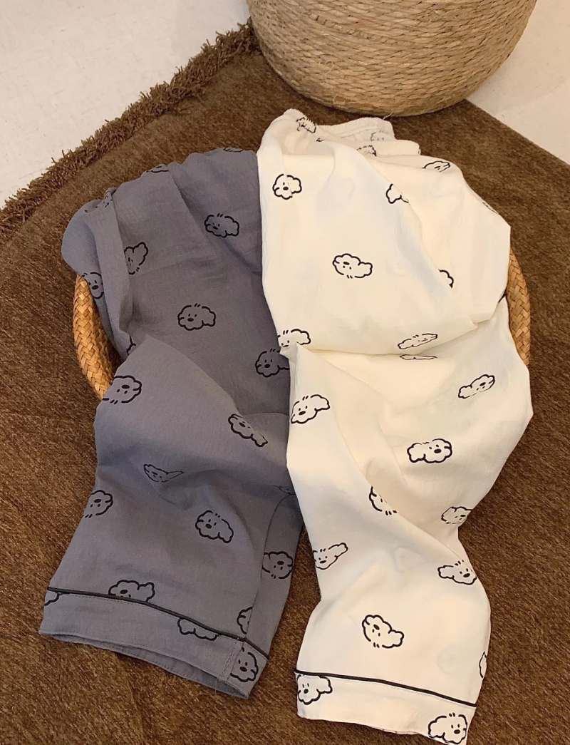 🐶주문폭주/반팔버전추가🐶 구름댕댕이 지지미면 사계절 긴팔 반팔 커플 수면잠옷 파자마 홈웨어 세트 (2type) 상세 이미지 9